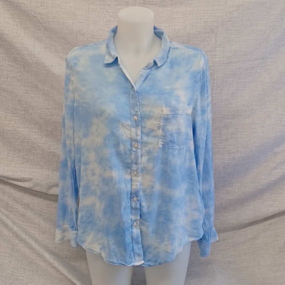 Lucky Brand Sky Blue Cloud Print Long Sleeve Button Down Womens Sz L